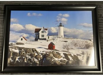 Framed Poster Print 'Winter At Nubble Lighthouse York ME' / Inspired From Time Photography