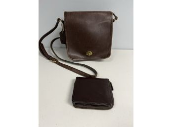 Brown Leather Coach Shoulder Cross Body Bag Purse W/ Matching Coach Wallet