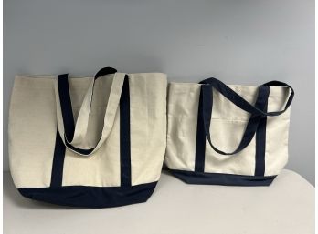 Pair Of Medium & Large Navy And Natural Canvas Tote Bags