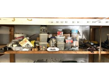 G - Wood Shelf #6 / Lots Of Assorted Hand Tools, Nails, Screws, & More