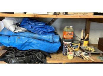 G - Wood Shelf #3 / Tarps, Cords, Painting Supplies & More