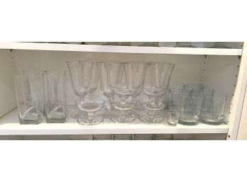 UK - Shelf #2 Glasses 24 Asstd / Footed Goblets, Low Champagne, Rocks, Square Iced Tea Etc
