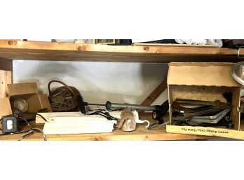 G - Wood Shelf #2 / Bike & Electric Air Pump, Metal Shelf Brackets, Candle Holders & More