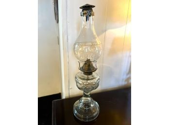 LLR - Beautiful Vintage Pressed Etched Glass & Brass Kerosene Hurricane Lamp