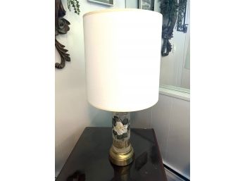 LBR - Beautiful Painted Glass Lamp W/ Brass Base & Neutral Shade