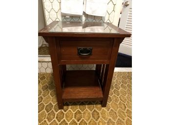 LBTH - Brown Mission Style Side Accent End Table W/ Black Accents