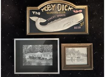 LBR - Trio Of Small Wall Artwork - Moby Dick Seamen's Club, Swan Boats & Home