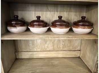 LK - Set Of 4 Single Serve Covered Bean Crocks Pots Bowls