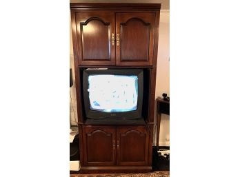LLR - Narrow Wood Entertainment Cabinet / Open In Middle, 2 Doors Above & Below W/ Storage