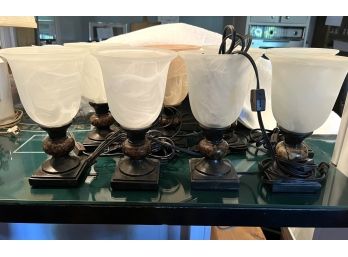 LK - Set Of 8 Beautiful Wood, Marble & Frosted Glass Lamps Lighting