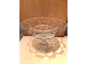LK - Beautifully Shaped Pressed Glass Pedestal Compote Centerpiece Bowl