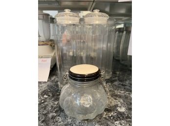 UK - Glass Canister Storage Jars #1 / 5 Tall W/push Lids, 1 Small WMetal Latch Lid