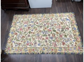 Multi Colored Floral Rectangle 5'x8' Wool Rug By Petit Point Hook Collection China