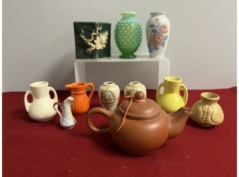 10 Pc Vintage Minatures - Green Hobnail Vase, Italy, Japan, USA...etc