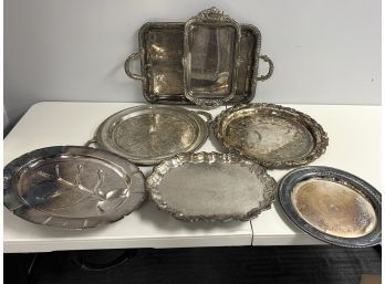 Bundle #1 Silver Plate - 7 Pc Large Serving Trays & Platters