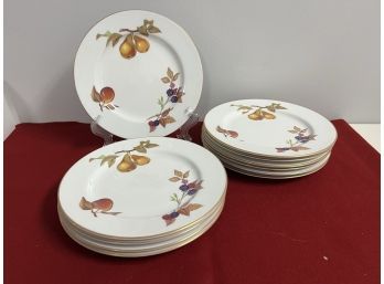11 Pc Beautiful Royal Worcester Fine Porcelain 'Evesham' Salad Plates - Fruit Motif Gold Trim