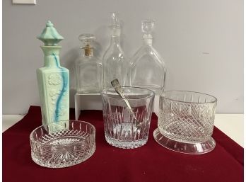 7 Pc Bar Bundle - 2 Glass Ice Buckets, 1 Glass Bottle Chiller, 3 Glass & 1 Ceramic Decanters