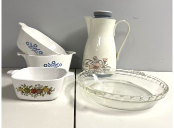 5 Pc Cookware Bundle - 3 Corning Ware, 1 Pyrex, 1 Thermos W. Germany 'Ellie' Carafe