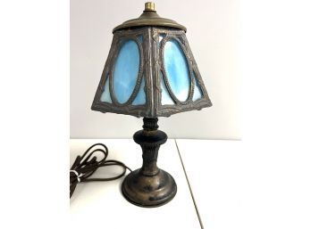 Ornate Sky Blue Stained Glass Leviton Table Lamp