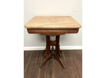 Vintage Beautiful Wood & Marble Top Table
