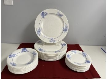 Pretty Arcopal France Crackle Finish Blue Flower 12 Bowls, 16 Dinner Plates, 12 Lunch Salad Plates