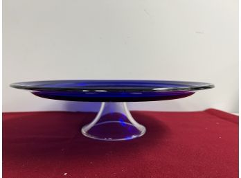 Cobalt Blue Glass Cake Dessert Dish W/ Clear Glass Stand Foot