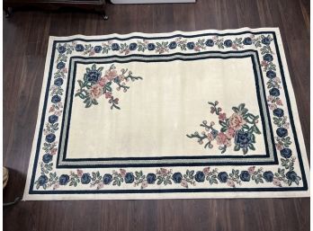 Cream Blue Pink Floral Rectangle 63'x84' Lambs Wool Rug 'The Best' By American Alternative