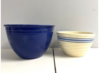 2 Great Mixing Bowls - 1 X Cobalt Blue & 1 X Blue & Cream Striped