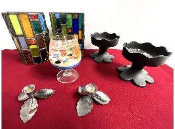 7 Pc Assorted Candle Holder Bundle - Stained Glass, Metal & More