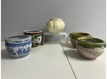 5 Pretty Asian Inspired Low Round Garden Planters Pots - Indonesia Etc