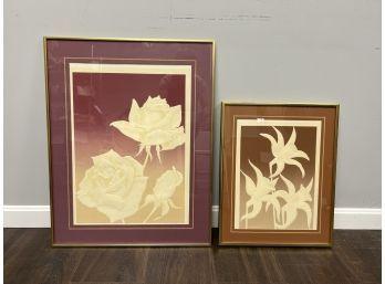 2 Framed Vntg Embossed Prints 'Rose' & 'Daffodil' By David Allgood 1980