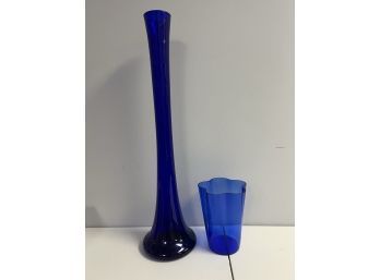 2 Oh So Pretty Blue Glass Vases