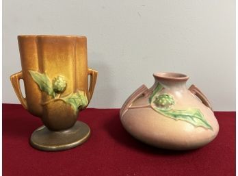 Pair Of Roseville Pottery Thornapple Vases #808 & #812