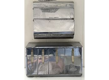K/ Vintage Chrome Foil-Wax-Paper Holder By Garner Ware & 4-Section Tea-Coffee-Flour-Sugar Holder