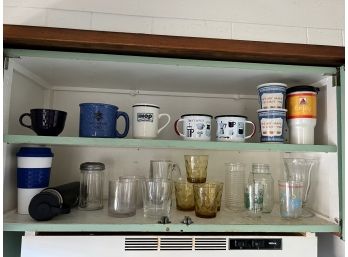 K/ 2 Shelves Of Assorted Cups, Mugs, Glasses...