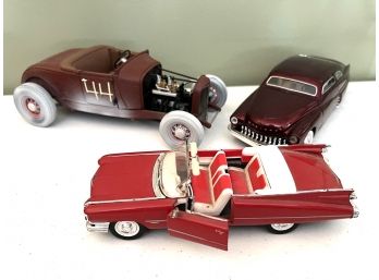 LR/ Model Car Trio - 1959 Cadillac Convertible, 1949 Ford Mercury & A Roadster Hot Rod