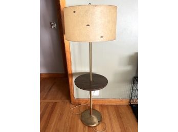 LR/ Vintage Mid Century Floor Lamp W/Table Attached & Rice Paper Type Shade