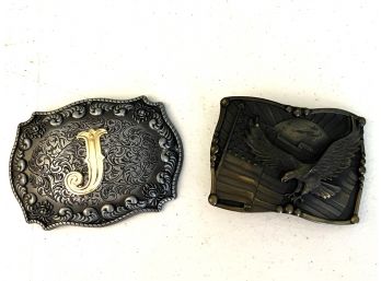LR/ 2 Metal Big Belt Buckles - 1 W/ 'J' & 1 W Eagle