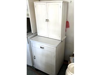 K/ White Wood & Metal Hoosier Style Vintage Kitchen Cabinet