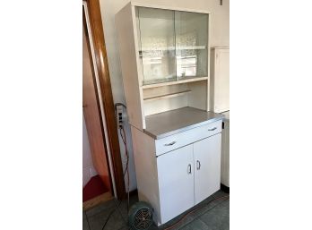 K/ Vintage White Metal & Formica 2 Pc Kitchen Cabinet