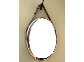 LR/ Beautiful Contemporary Oval Accent Wall Mirror W/ Leather Like Strap