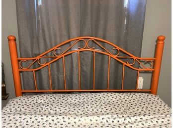 MB/ Queen Size Orange Painted Metal (Likely Was Brass) Headboard & Frame