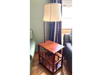 LR/ Vintage Feel Wood End Table W/Attached Swing Arm Tall Lamp