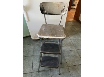 K/ Grey Metal Cosco Kitchen Stool Seat W/Pull Out 2 Steps