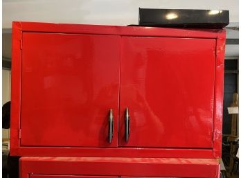 S/ 2 Door Short Red Metal Storage Cabinet & Black Metal File Pocket