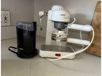 K/ Krups White 4 Cup Espresso Maker #963A & Krups Black Coffee Bean Grinder #203A