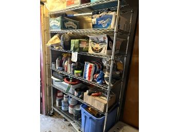 O/ Great Chrome Steel 6 Shelf Unit On Wheels & All Home, Utility, Outdoor Items Included