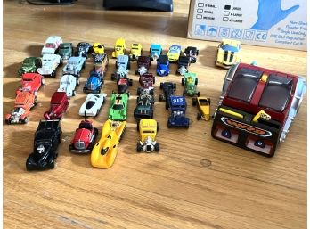 LR/ Lot Of 37 Miniature Cars/ Hotwheels, Matchbox, 2 Transformers & 1 Race Ejector
