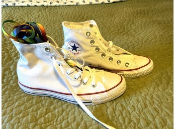 MB/ #1 NEW Converse All Star Chuck Taylor White High Tops 'Pride Collection' W/Rainbow Laces