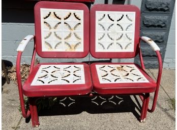 O/ Cool Red & White Vintage 2-seat Metal Outdoor Porch Patio Glider